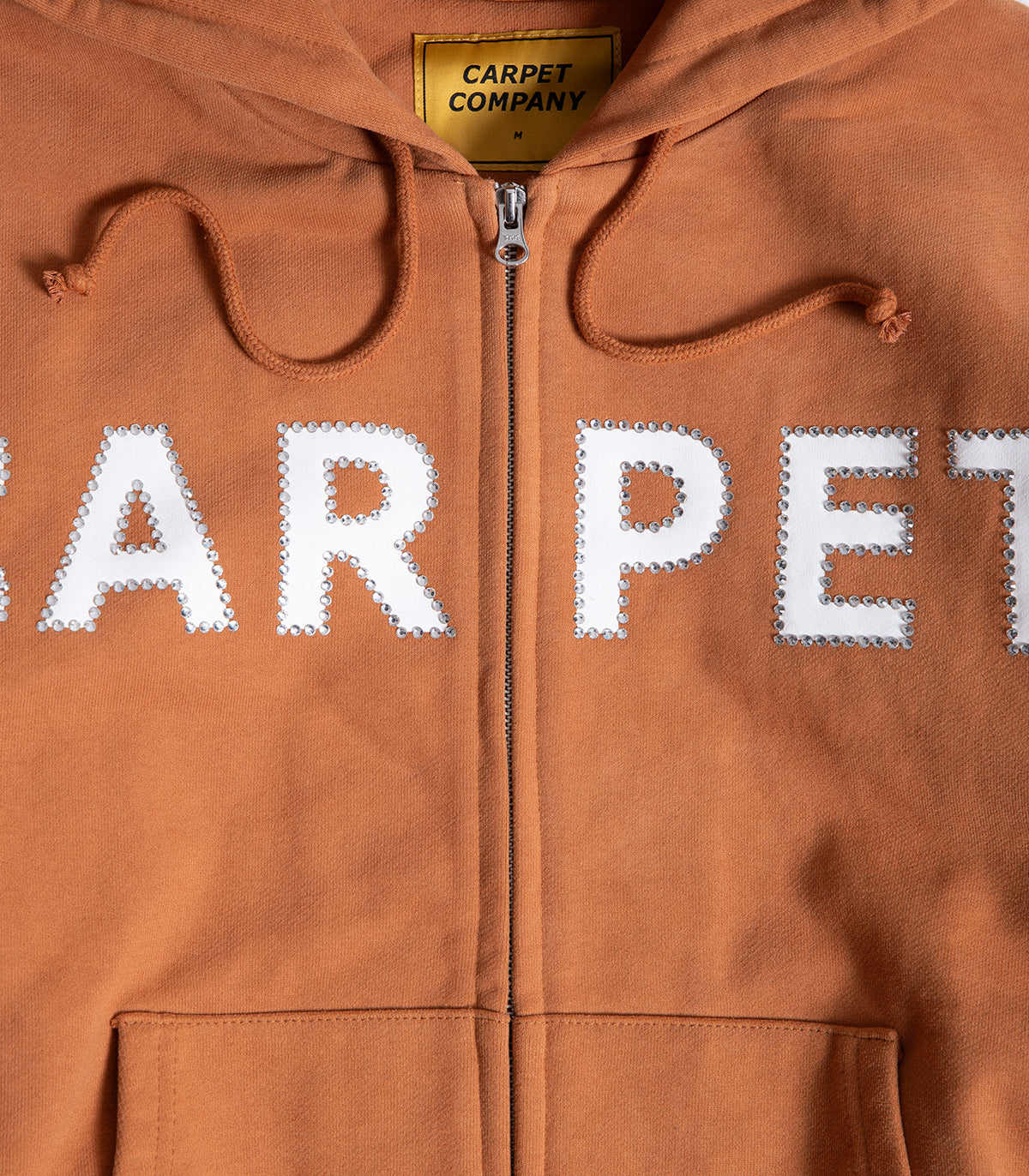 Carpet Rhinestone Double Zip Up Hooded Sweatshirt